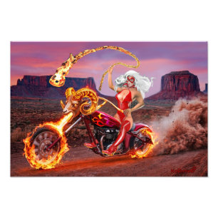 Vampire Biker Babe – Middernacht Gothic Rebel Foto Afdruk