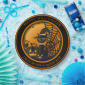 Vampire Black Cat Halloween Pumpkins Spiderweb Papieren Bordje (Feest)