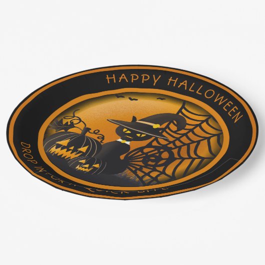 Vampire Black Cat Halloween Pumpkins Spiderweb Papieren Bordje (Gekanteld)