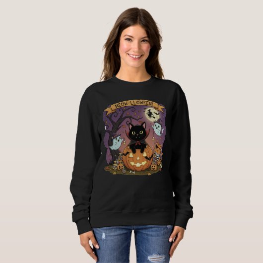 Vampire Black Cat Halloween Sweatshirt (Voorkant volledig)