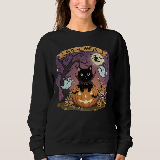 Vampire Black Cat Halloween Sweatshirt (Voorkant)