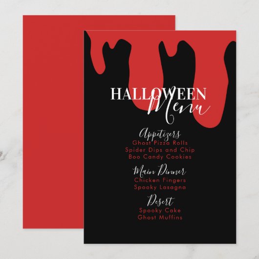 Vampire Bloed Halloween Verjaardagsfeest Menu (Voorkant / Achterkant)