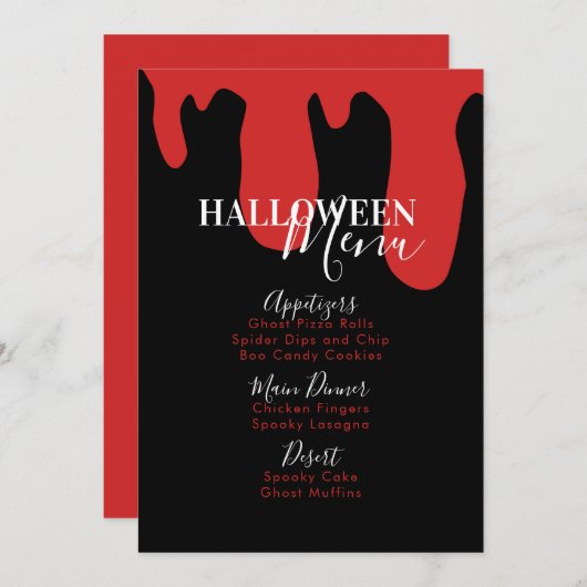 Vampire Bloedhalloween Birthday Party Menu (Voorkant / Achterkant)