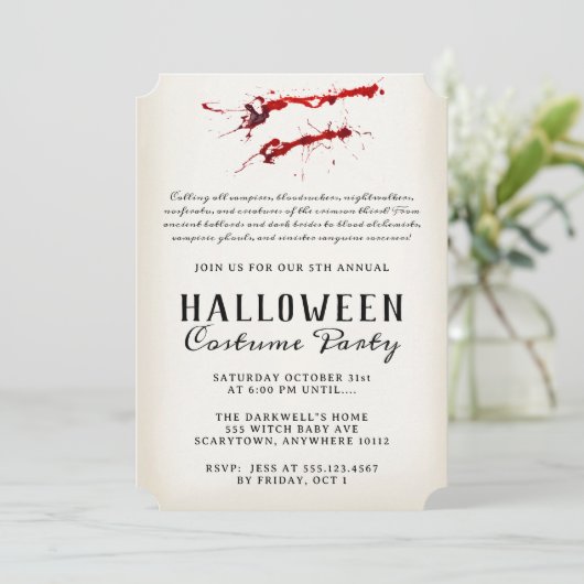 Vampire Blood  Halloween Party Kaart (Staand voorkant)