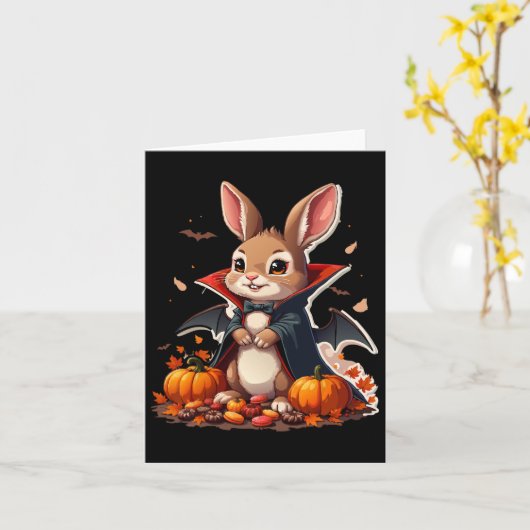 Vampire Bunny Kostuum Grappig Halloween Kaart (Gele Bloem)