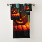 Vampire Cat and Wizard Pumpkin Halloween Surreal Bad Handdoek (Insitu)
