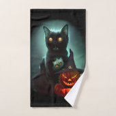 Vampire Cat and Wizard Pumpkin Halloween Surreal Bad Handdoek (Handdoek)