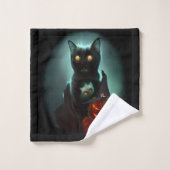 Vampire Cat and Wizard Pumpkin Halloween Surreal Bad Handdoek (Wasdoekje)