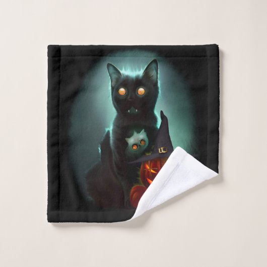 Vampire Cat and Wizard Pumpkin Halloween Surreal Bad Handdoek (Wasdoekje)