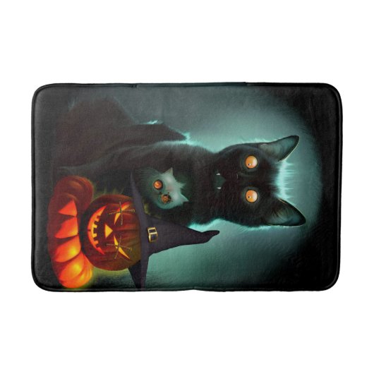 Vampire Cat and Wizard Pumpkin Halloween Surreal Badmat (Voorkant)
