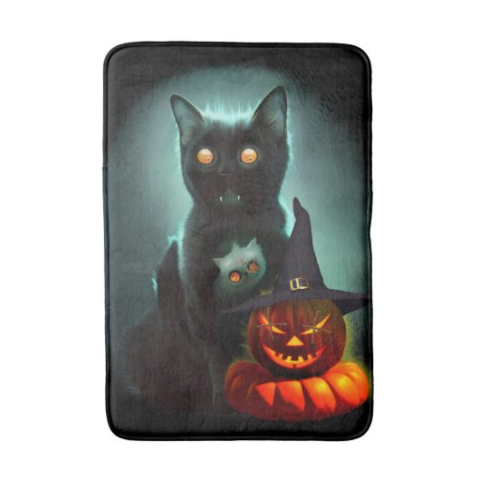 Vampire Cat and Wizard Pumpkin Halloween Surreal Badmat (Voorkant Verticaal)