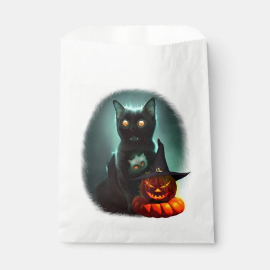 Vampire Cat and Wizard Pumpkin Halloween Surreal Bedankzakje (Voorkant)