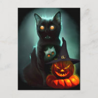 Vampire Cat and Wizard Pumpkin Halloween Surreal