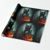 Vampire Cat and Wizard Pumpkin Halloween Surreal Cadeaupapier (Uitgerold)