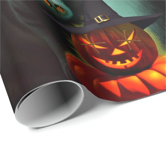 Vampire Cat and Wizard Pumpkin Halloween Surreal Cadeaupapier (Rol Hoek)