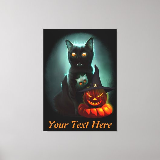 Vampire Cat and Wizard Pumpkin Halloween Surreal Canvas Afdruk (Voorkant)