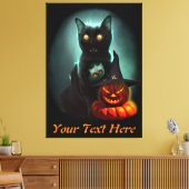 Vampire Cat and Wizard Pumpkin Halloween Surreal Canvas Afdruk (Insitu (Woonkamer))