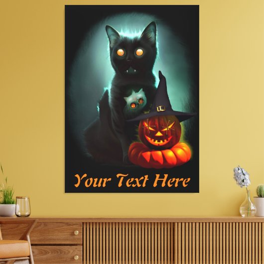 Vampire Cat and Wizard Pumpkin Halloween Surreal Canvas Afdruk (Insitu (Woonkamer))