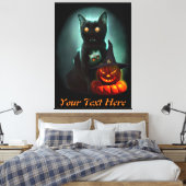 Vampire Cat and Wizard Pumpkin Halloween Surreal Canvas Afdruk (Insitu (Slaapkamer))