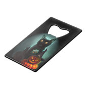 Vampire Cat and Wizard Pumpkin Halloween Surreal Creditkaart Flessenopener (Voorkant Gekanteld)
