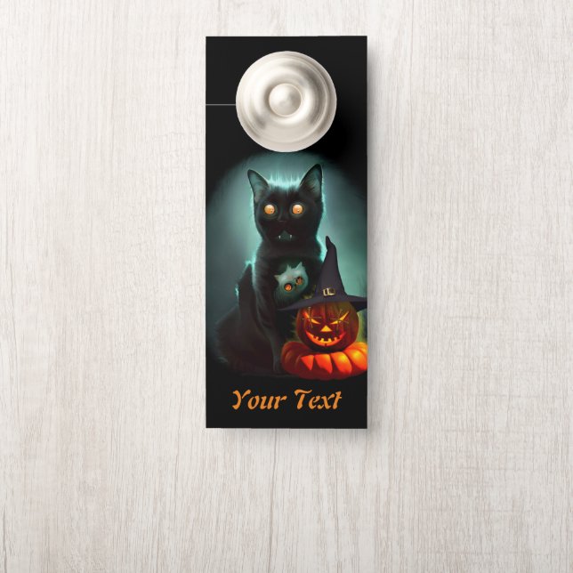 Vampire Cat and Wizard Pumpkin Halloween Surreal Deurhanger (Op knop)