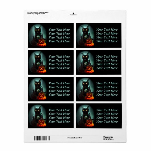 Vampire Cat and Wizard Pumpkin Halloween Surreal Etiket (Full Sheet)