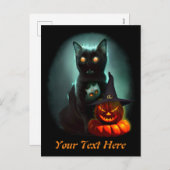 Vampire Cat and Wizard Pumpkin Halloween Surreal Feestdagenkaart (Voorkant / Achterkant)