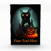 Vampire Cat and Wizard Pumpkin Halloween Surreal Fotoblokken (Voorkant)