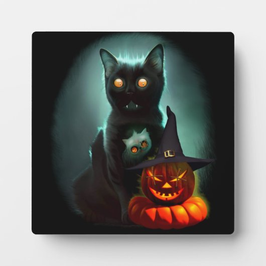 Vampire Cat and Wizard Pumpkin Halloween Surreal Fotoplaat (Voorkant)
