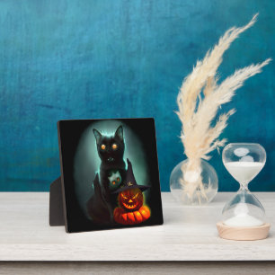 Vampire Cat and Wizard Pumpkin Halloween Surreal Fotoplaat