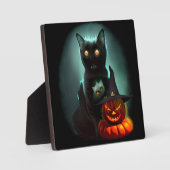 Vampire Cat and Wizard Pumpkin Halloween Surreal Fotoplaat (Voorkant)