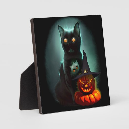 Vampire Cat and Wizard Pumpkin Halloween Surreal Fotoplaat (Voorkant)