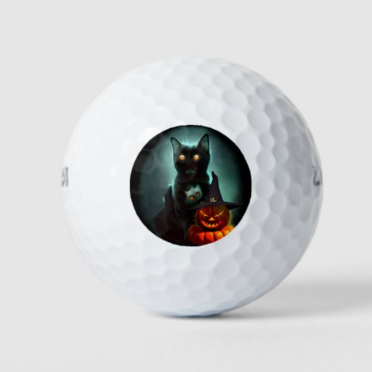 Vampire Cat and Wizard Pumpkin Halloween Surreal Golfballen (Voorkant)