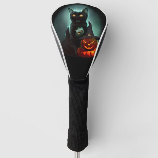 Vampire Cat and Wizard Pumpkin Halloween Surreal Golfheadcover (Voorkant)