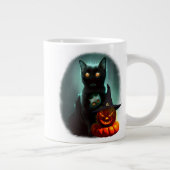 Vampire Cat and Wizard Pumpkin Halloween Surreal Grote Koffiekop (Rechts)