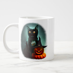 Vampire Cat and Wizard Pumpkin Halloween Surreal Grote Koffiekop