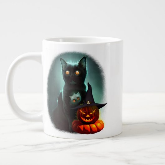 Vampire Cat and Wizard Pumpkin Halloween Surreal Grote Koffiekop (Links)