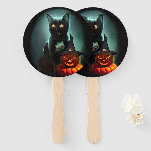 Vampire Cat and Wizard Pumpkin Halloween Surreal Handwaaier (Voorkant en achterkant)