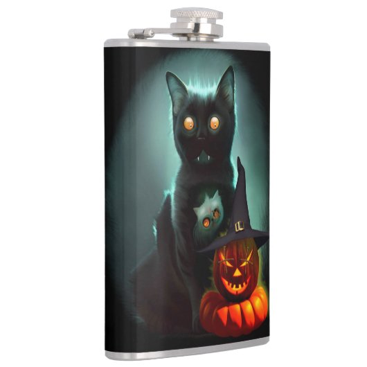 Vampire Cat and Wizard Pumpkin Halloween Surreal Heupfles (Rechts)