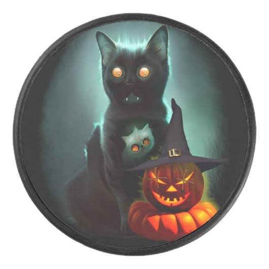 Vampire Cat and Wizard Pumpkin Halloween Surreal Hockey Puck (Voorkant)
