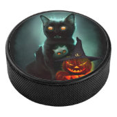 Vampire Cat and Wizard Pumpkin Halloween Surreal Hockey Puck (3/4)