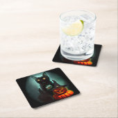 Vampire Cat and Wizard Pumpkin Halloween Surreal Kartonnen Onderzetters (Insitu)
