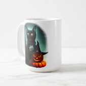 Vampire Cat and Wizard Pumpkin Halloween Surreal Koffiemok (Voorkant links)