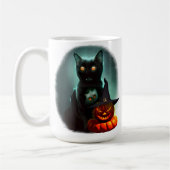 Vampire Cat and Wizard Pumpkin Halloween Surreal Koffiemok (Links)