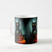 Vampire Cat and Wizard Pumpkin Halloween Surreal Koffiemok (Voorkant links)