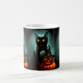 Vampire Cat and Wizard Pumpkin Halloween Surreal Koffiemok (Center)