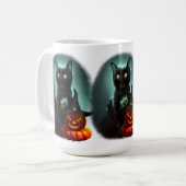 Vampire Cat and Wizard Pumpkin Halloween Surreal Koffiemok (Voorkant links)