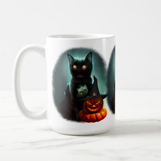Vampire Cat and Wizard Pumpkin Halloween Surreal Koffiemok (Links)