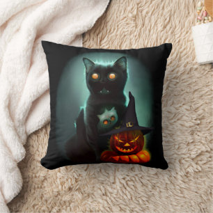 Vampire Cat and Wizard Pumpkin Halloween Surreal Kussen