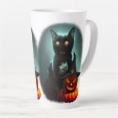 Vampire Cat and Wizard Pumpkin Halloween Surreal Latte Mok (Rechterhoek)